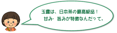 玉露は、日本茶の最高級品！ 甘み・旨みが特徴なんだって。